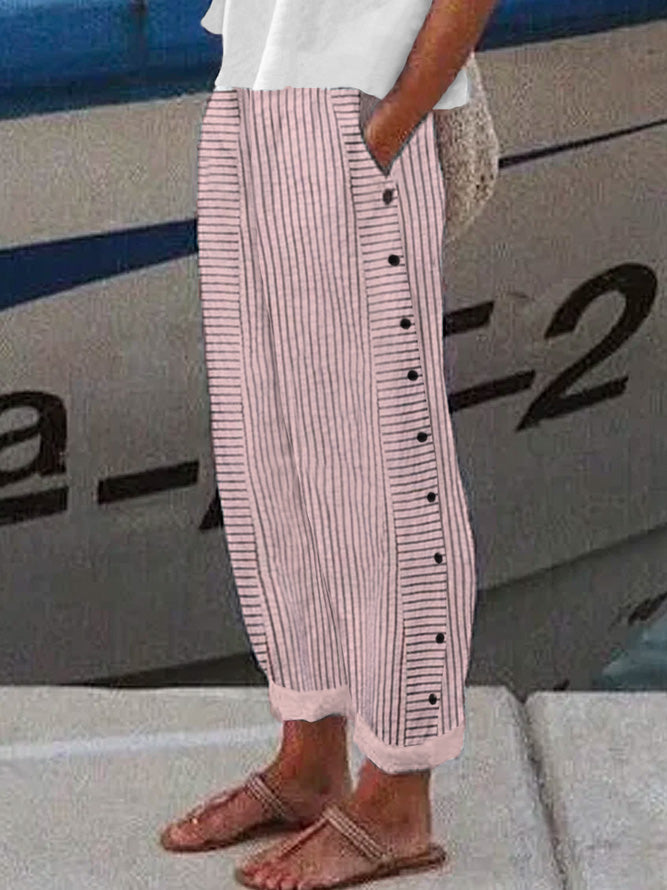 Women's Striped Casual Buttoned Pants.