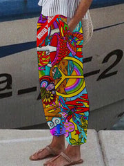 Women's Colourful Print Wide Leg Pants