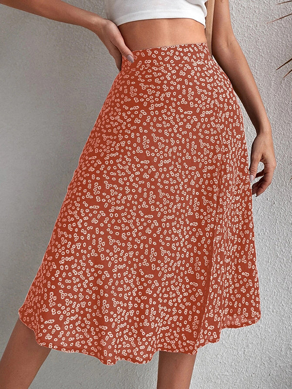 Flower Print Split-side A-line Loose Skirts Bottoms