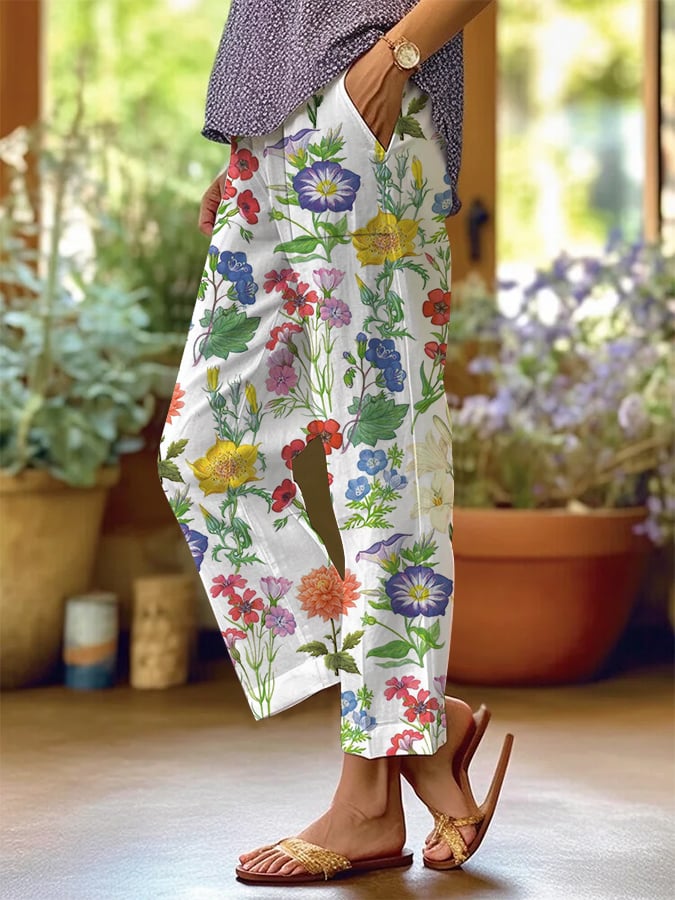 Women's Art Floral Loose Casual Pants (With Pockets)