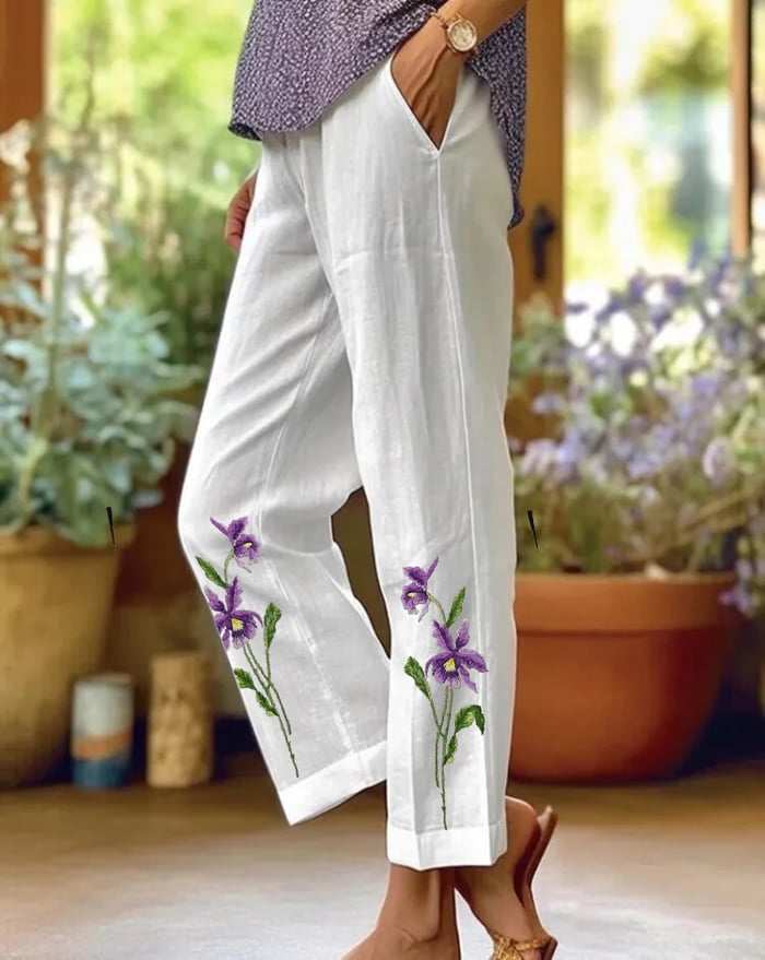 Women's Purple Flower  Casual Pants