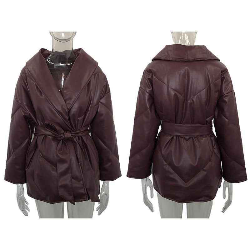 Catalina Oversized Leather Parker Blanket Coat
