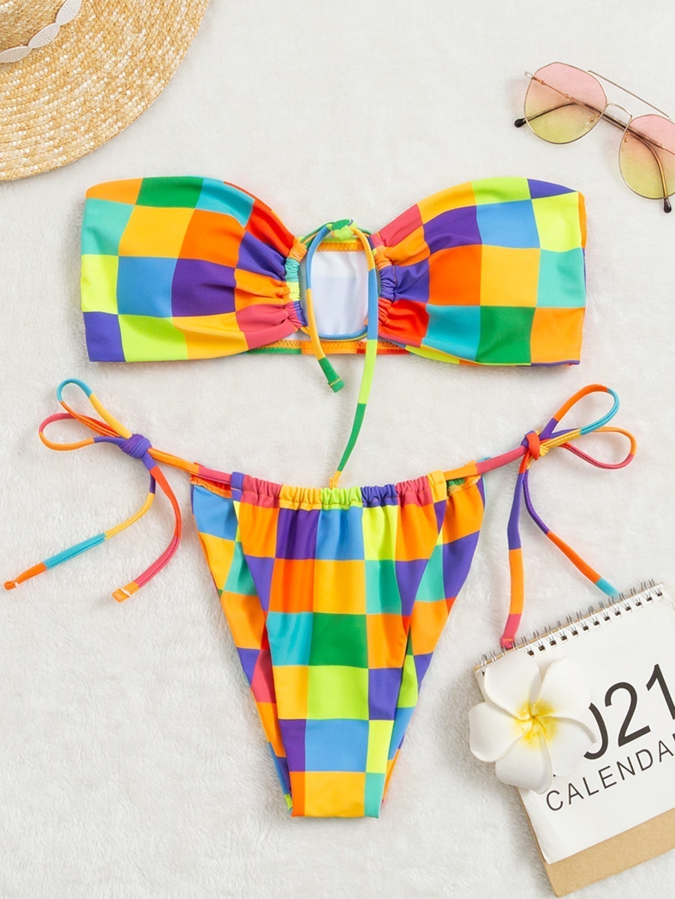 Bikini Women Candy Color Swimsuit Sexy Tube Top Strap