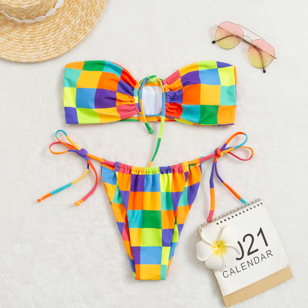 Bikini Women Candy Color Swimsuit Sexy Tube Top Strap