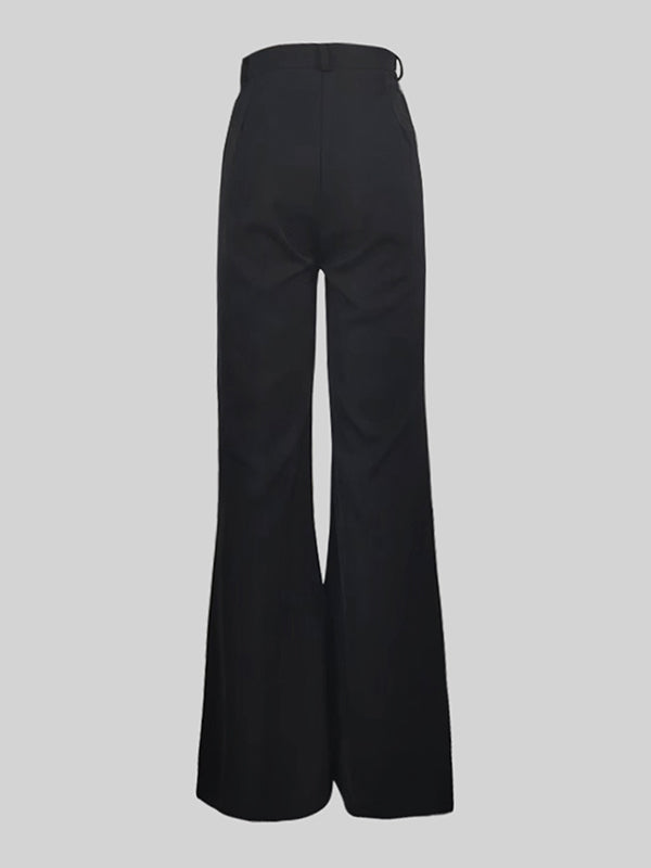 High-Waisted Solid Color Loose Wide Leg Trousers Pants