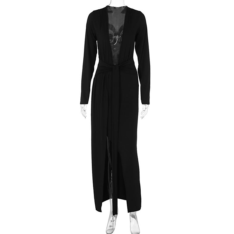 Veronica Deep V-Neck Tie-Waist Maxi Dress