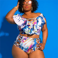 Plus Size off Shoulder Multi Rope Swimsuit