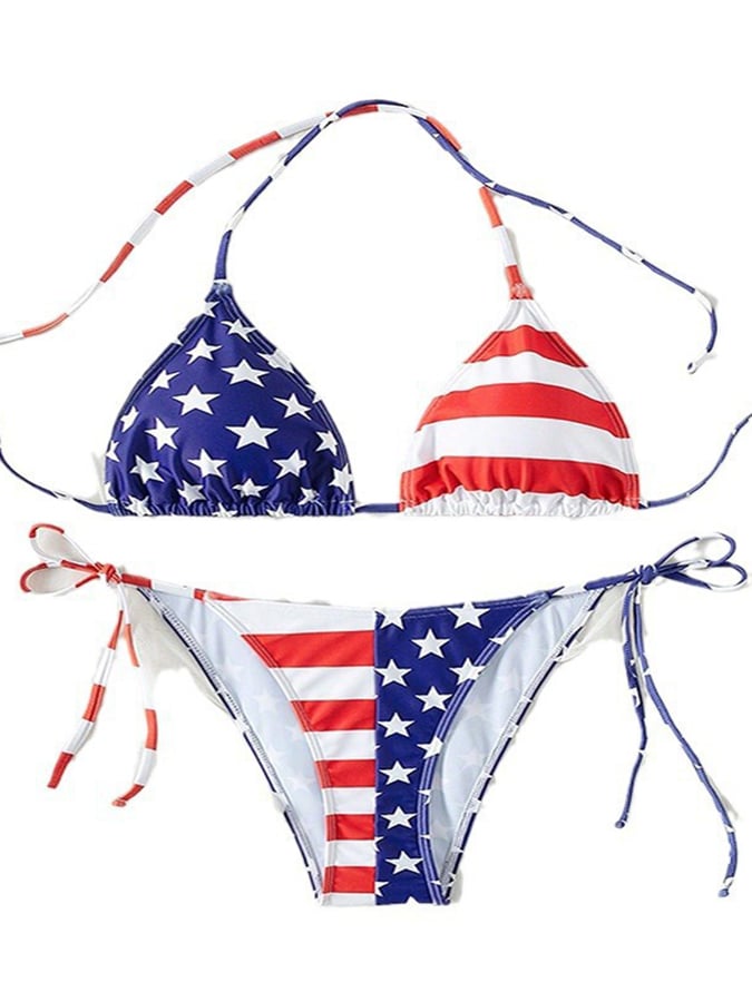 Women's American Flag Print Strappy Beach Bikini