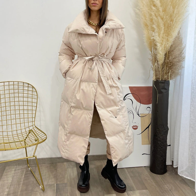 Malina -  Quilted Long Belted Puffer Coat