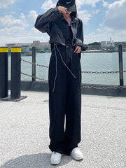 Casual High Waisted Solid Color Wide Leg Pants