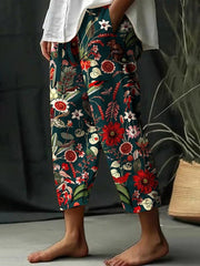 Women's Floral Design Print Lace-Up Loose With Elastic Waist Casual Pants