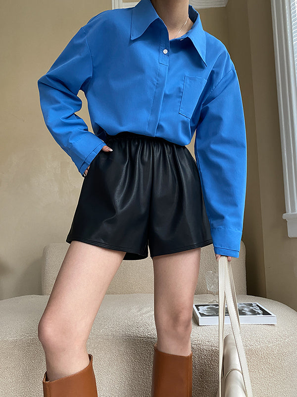 Original Loose Wide Leg Elasticity Solid Color Shorts Bottoms