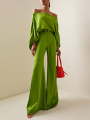 Solid Color Split-Joint High Waisted Loose Trousers Pants
