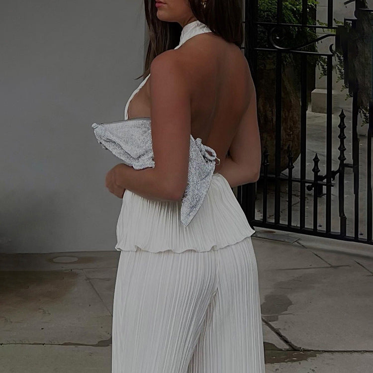 Sahara Plissé Halter Jumpsuit Set