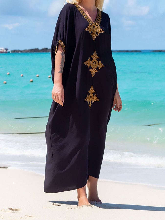 Vintage Embroidered V-neck Resort Blouse