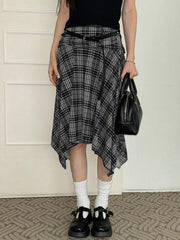 Plaid Low Waist Irregular Skirt