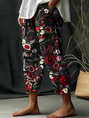 Women's Floral Design Print Lace-Up Loose With Elastic Waist Casual Pants