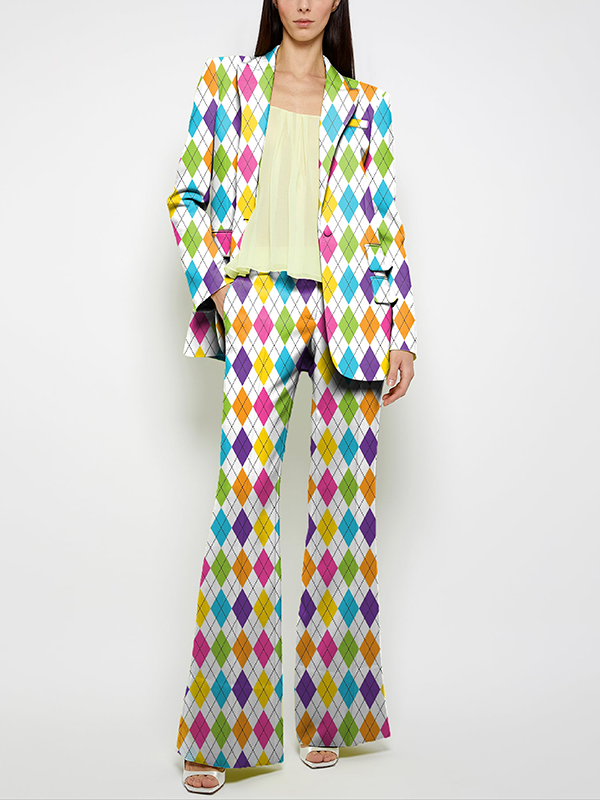 Pockets Printed Loose Wide Leg Trousers Suit Pants Pants