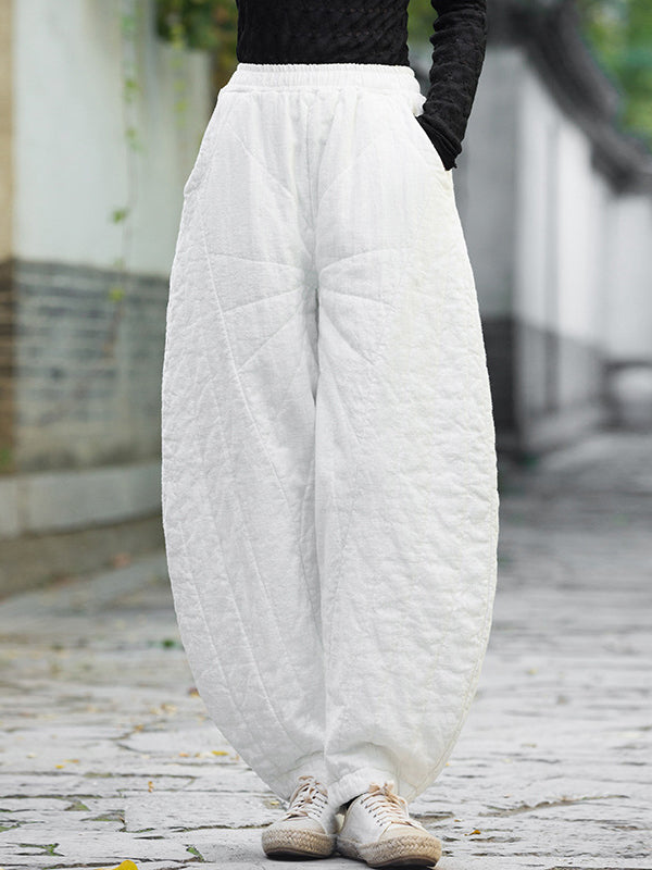 Casual Loose Keep Warm Quilted Solid Color Padded Bloomers Pants