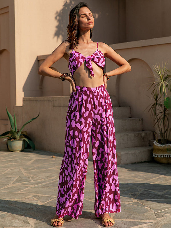 Vacation Loose Floral Printed Vest&Pants Two Pieces Set