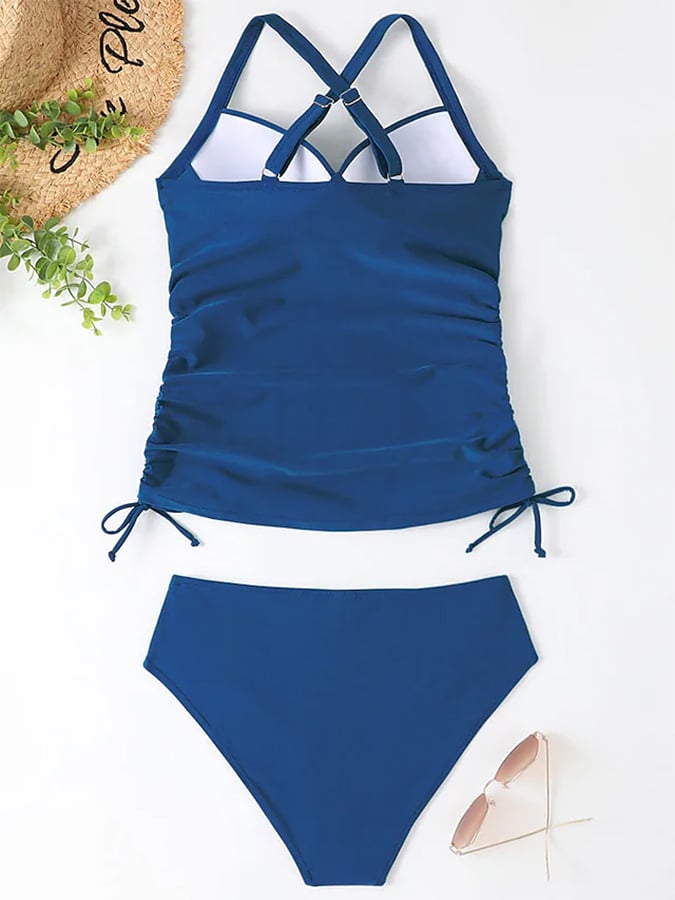 Women's Split Solid Color Drawstring Slimming Swimsuit