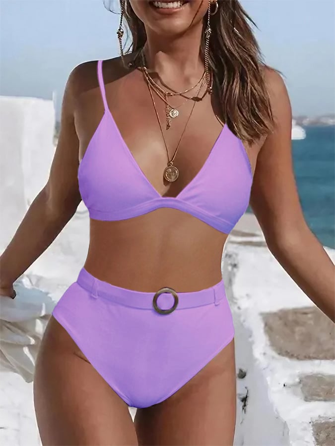 Solid Color High Waist Sexy Bikini