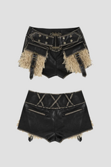 Ahmaud Pocket Buckle Faux Fur Leather Short Pants