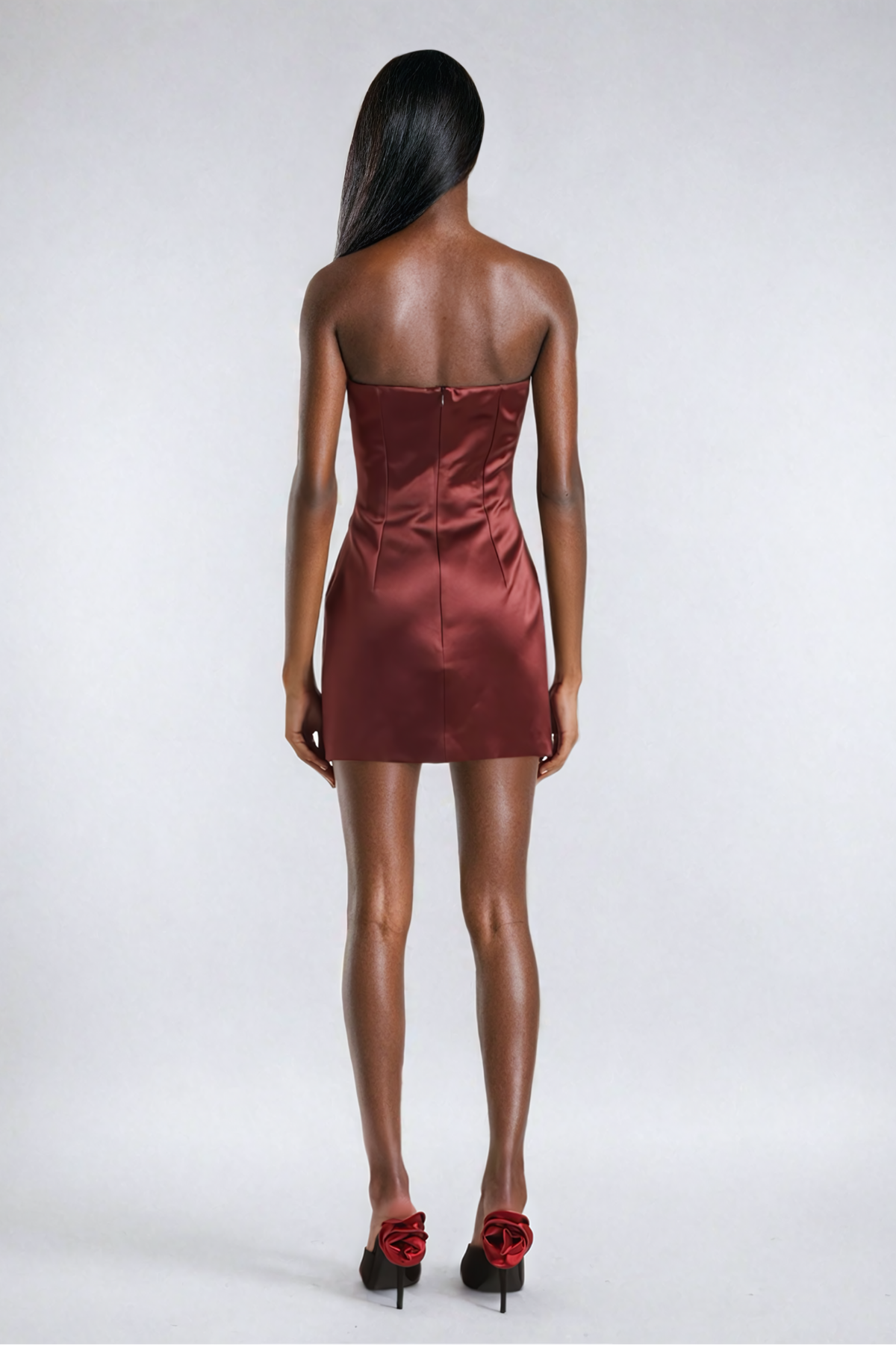 Alaula Flower Cutout Strapless Satin Mini Dress