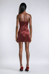 Alaula Flower Cutout Strapless Satin Mini Dress