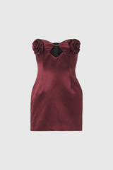 Alaula Flower Cutout Strapless Satin Mini Dress