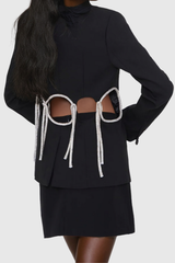 Aldridge Cutout Rhinestone Rope Blazer In Black
