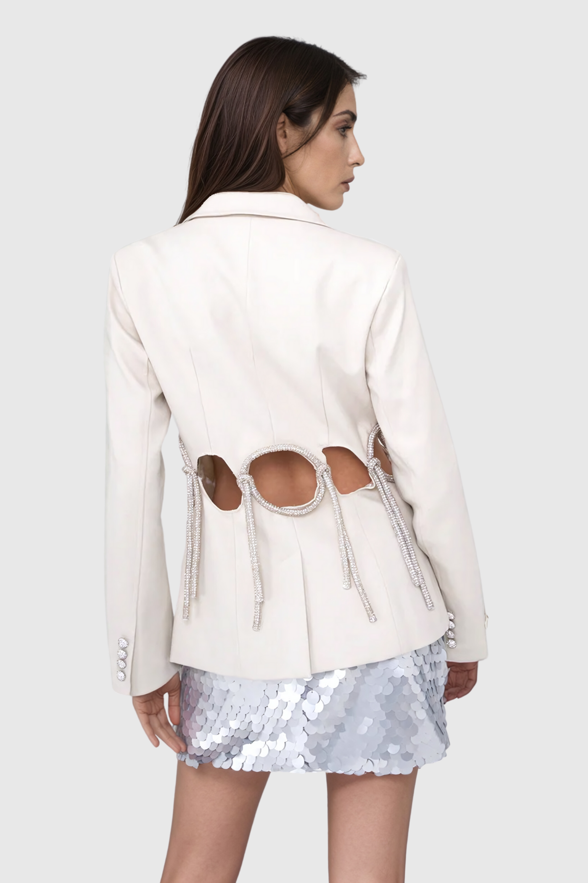 Aldridge Cutout Rhinestone Rope Blazer In White