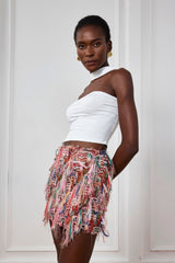 Alianna Fringe Stripe Mini Skirt
