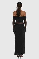 Alucia Off Shoulder Ruch Mesh Maxi Dress In Black