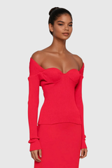 Alistair Low Neck Knit Top In Red