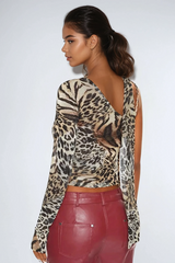 Allahbukhsh Leopard Asymmetric Cutout Top