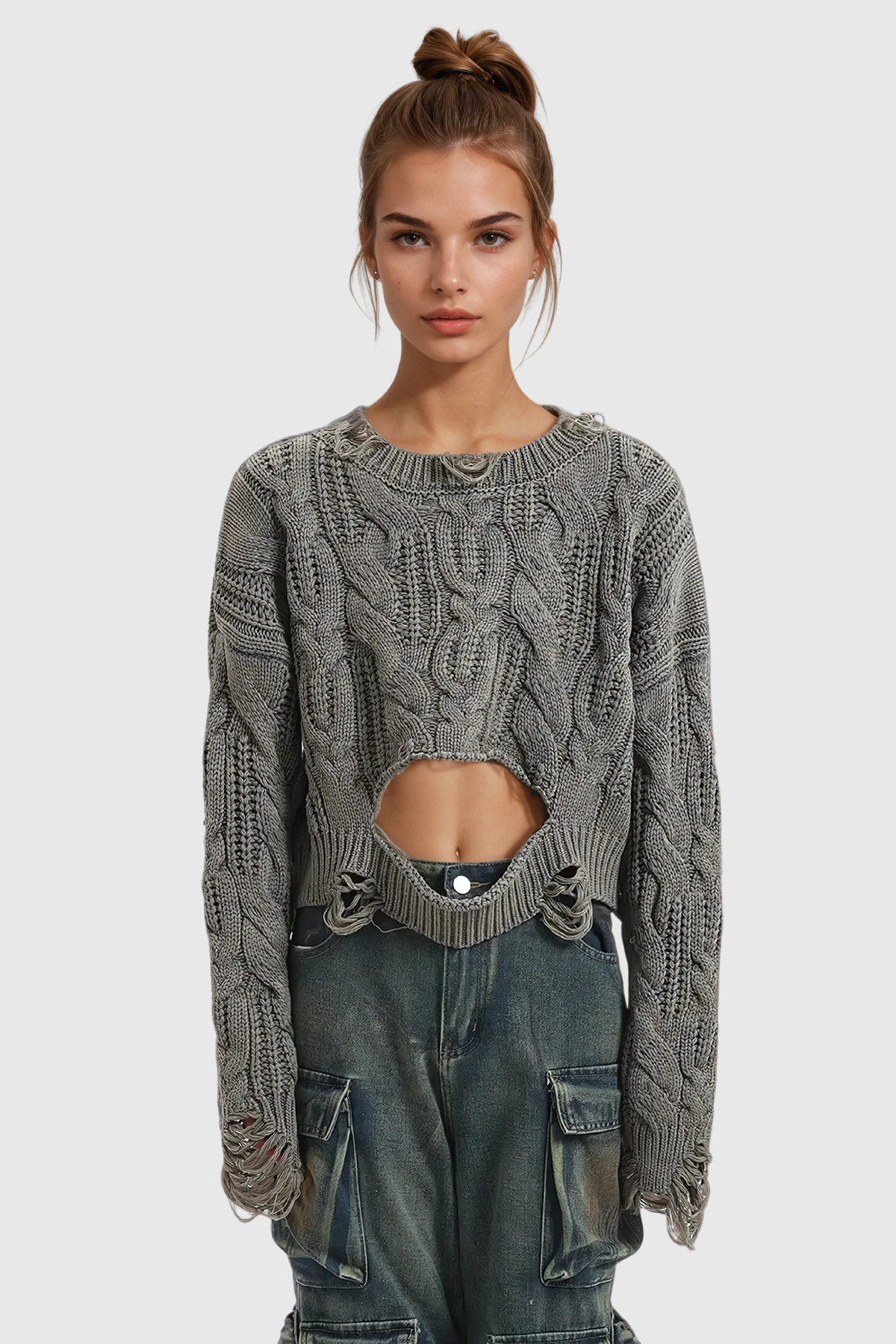 Almondine Torn Asymmetric Knit Top