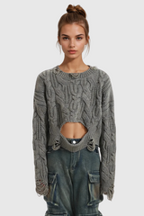 Almondine Torn Asymmetric Knit Top
