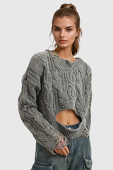Almondine Torn Asymmetric Knit Top