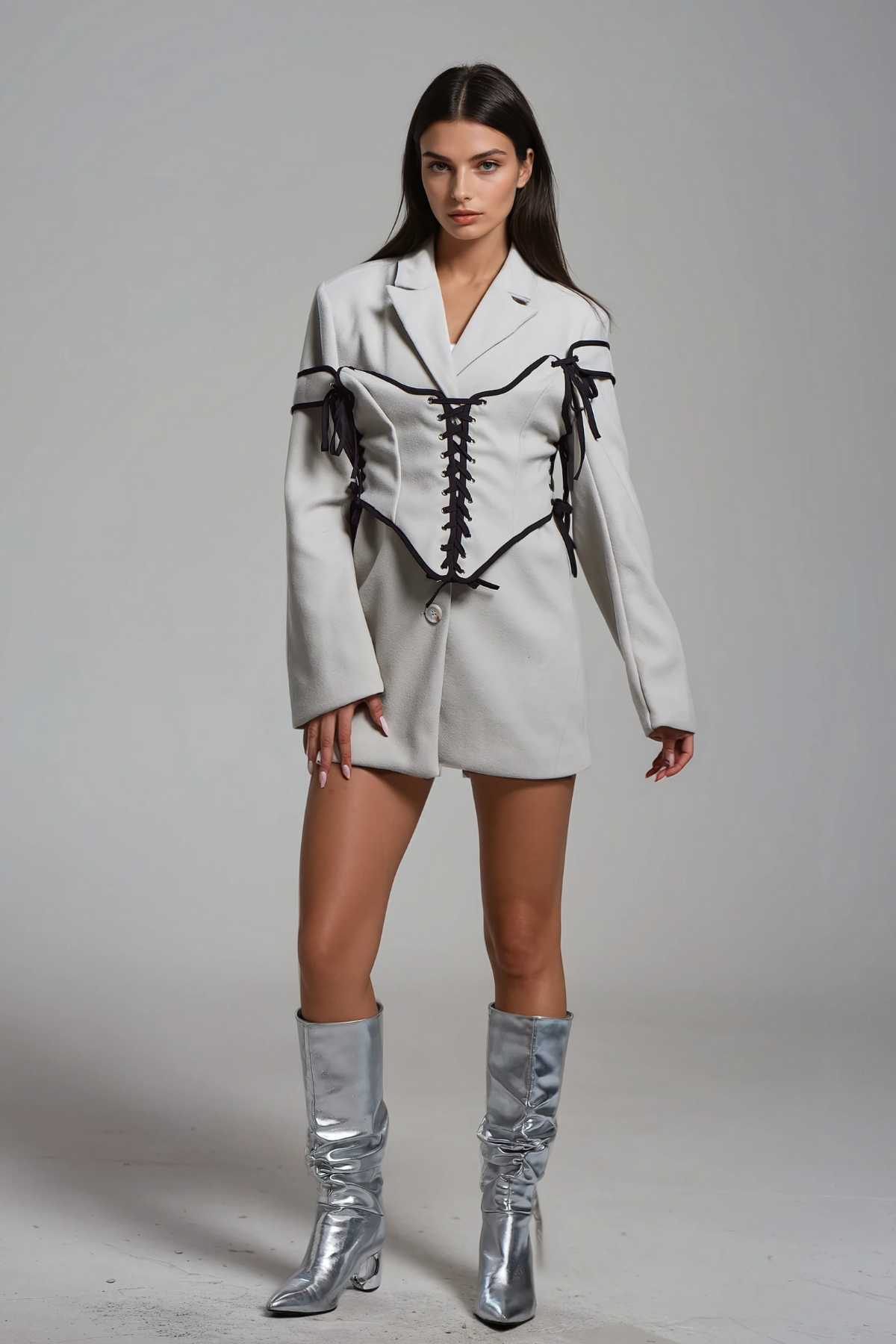 Alonsa Corset Lace Up Blazer In White
