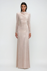 Alter Rhinestone Cutout Ruch Maxi Dress In Apricot