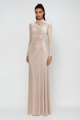 Alter Rhinestone Cutout Ruch Maxi Dress In Apricot