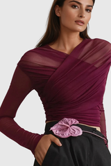 Alusia Cross Mesh Bodycon Top In Red