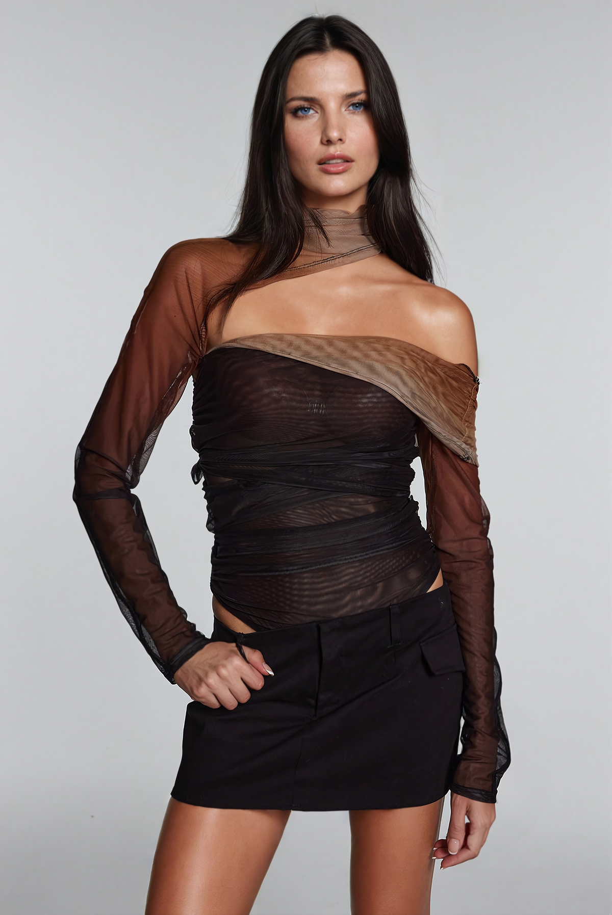 Amalia Mesh Ruch See Through Bodysuit