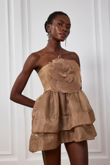 Angelique Flower Mesh Off Shoulder Mini Dress