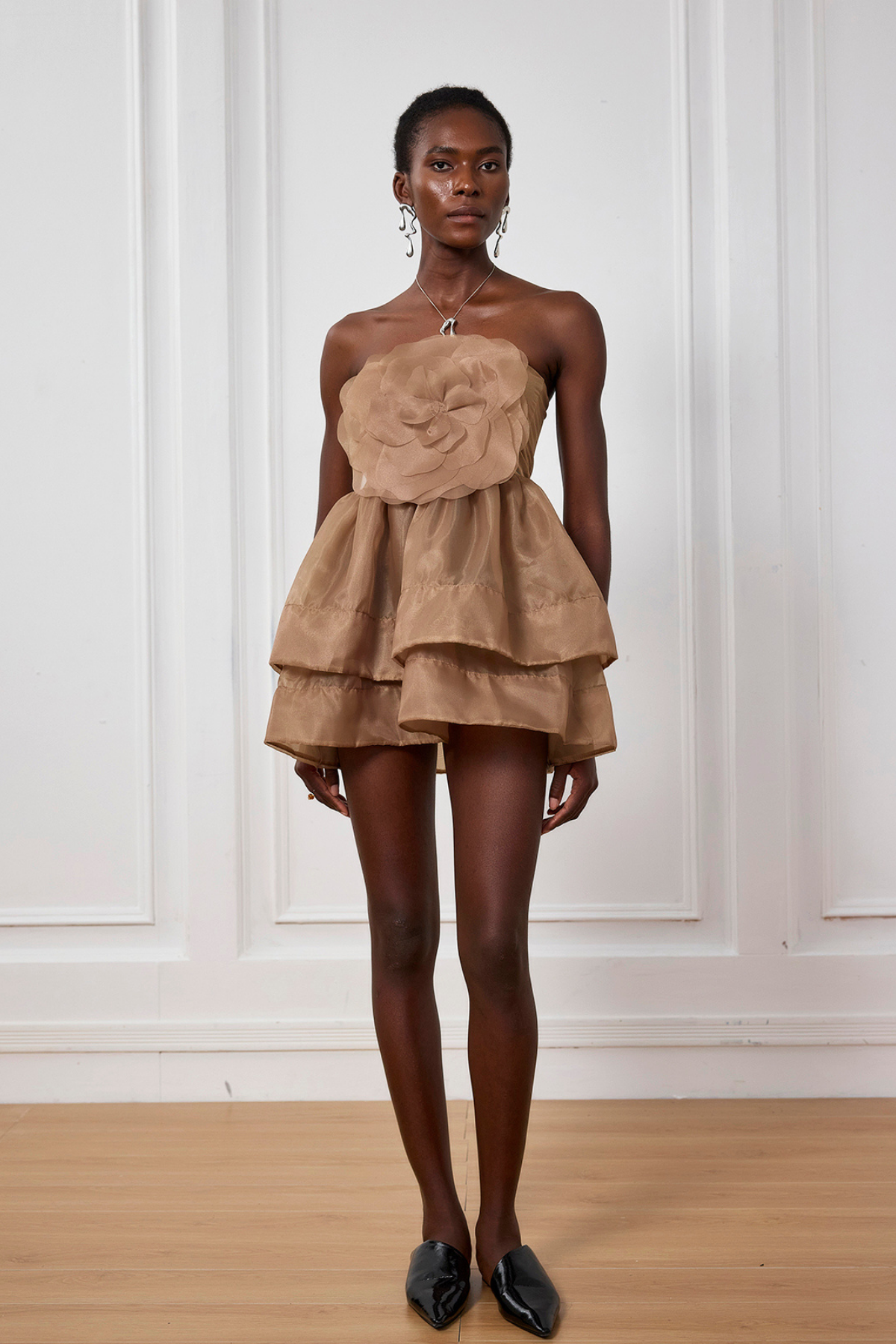 Angelique Flower Mesh Off Shoulder Mini Dress