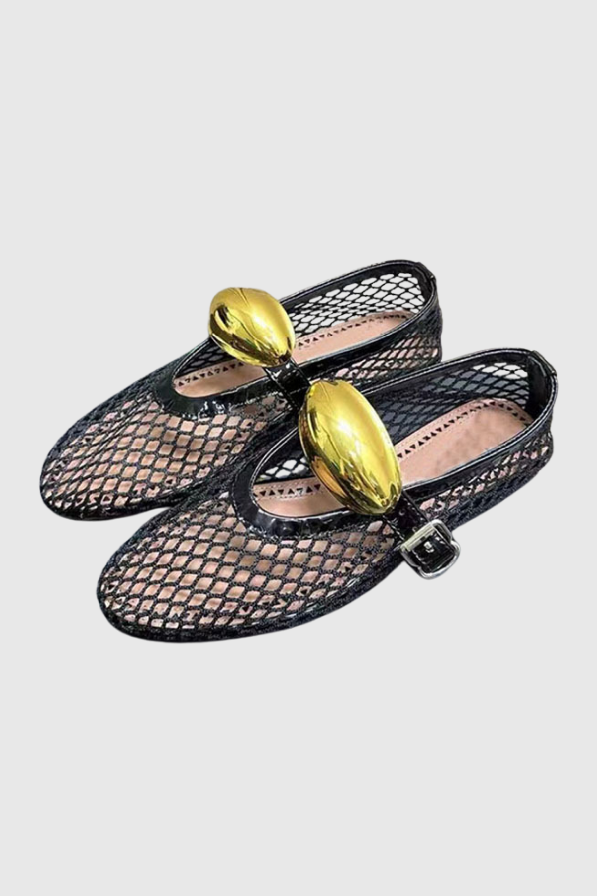 Aria Hollow Buckle Fishnet Flats