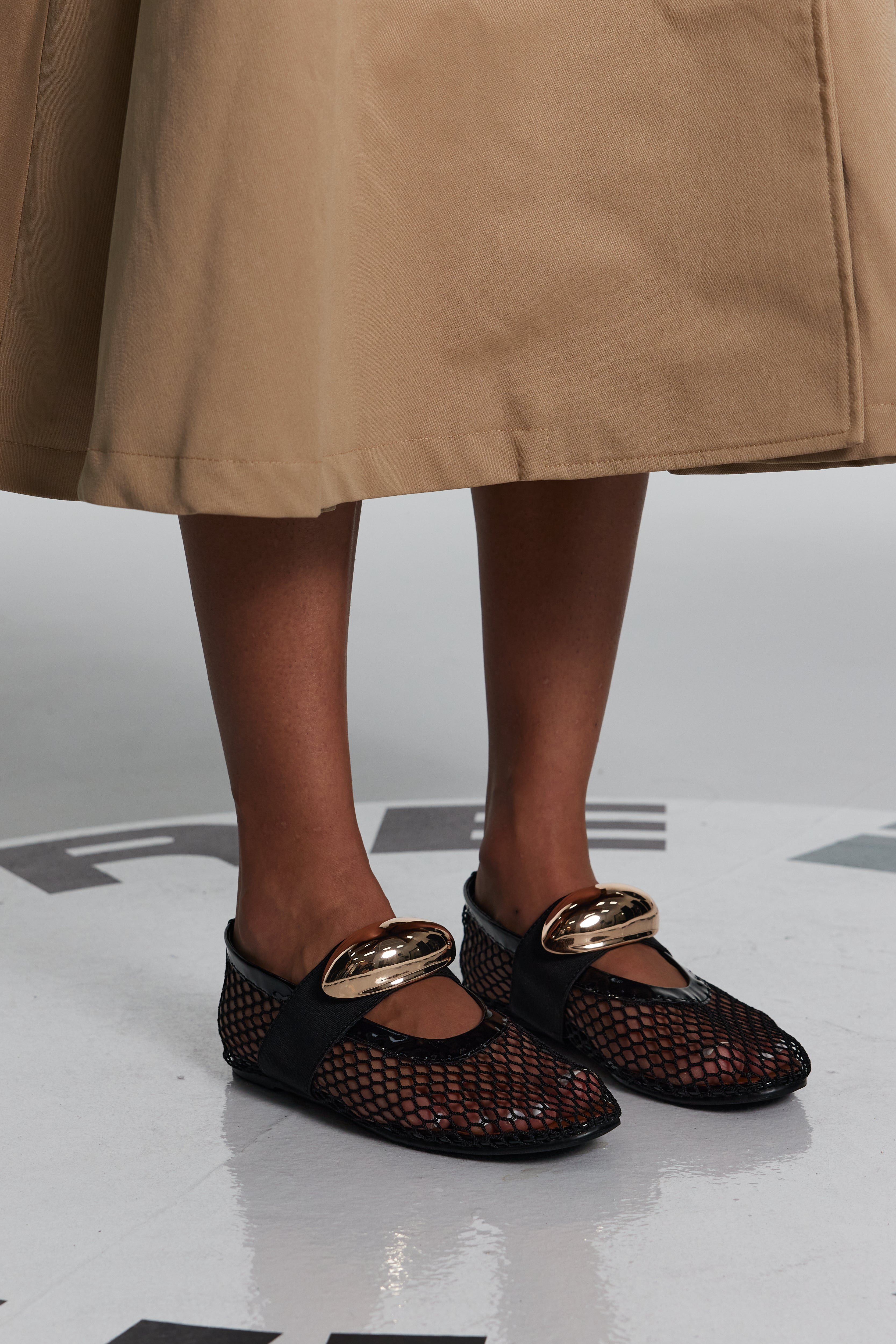 Aria Hollow Buckle Fishnet Flats