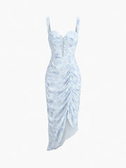 Floral Ruched Midi Corset Dress