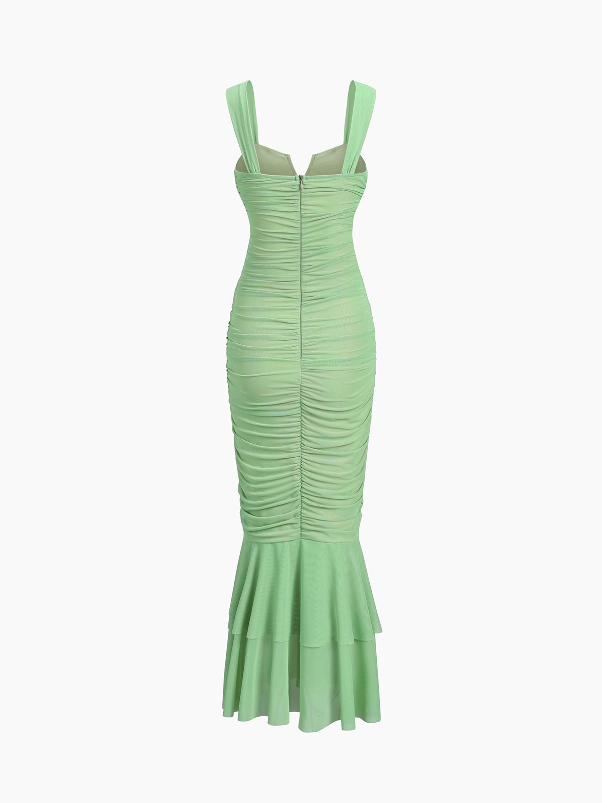 Gerüschtes langes Netzkleid mit Reißverschluss